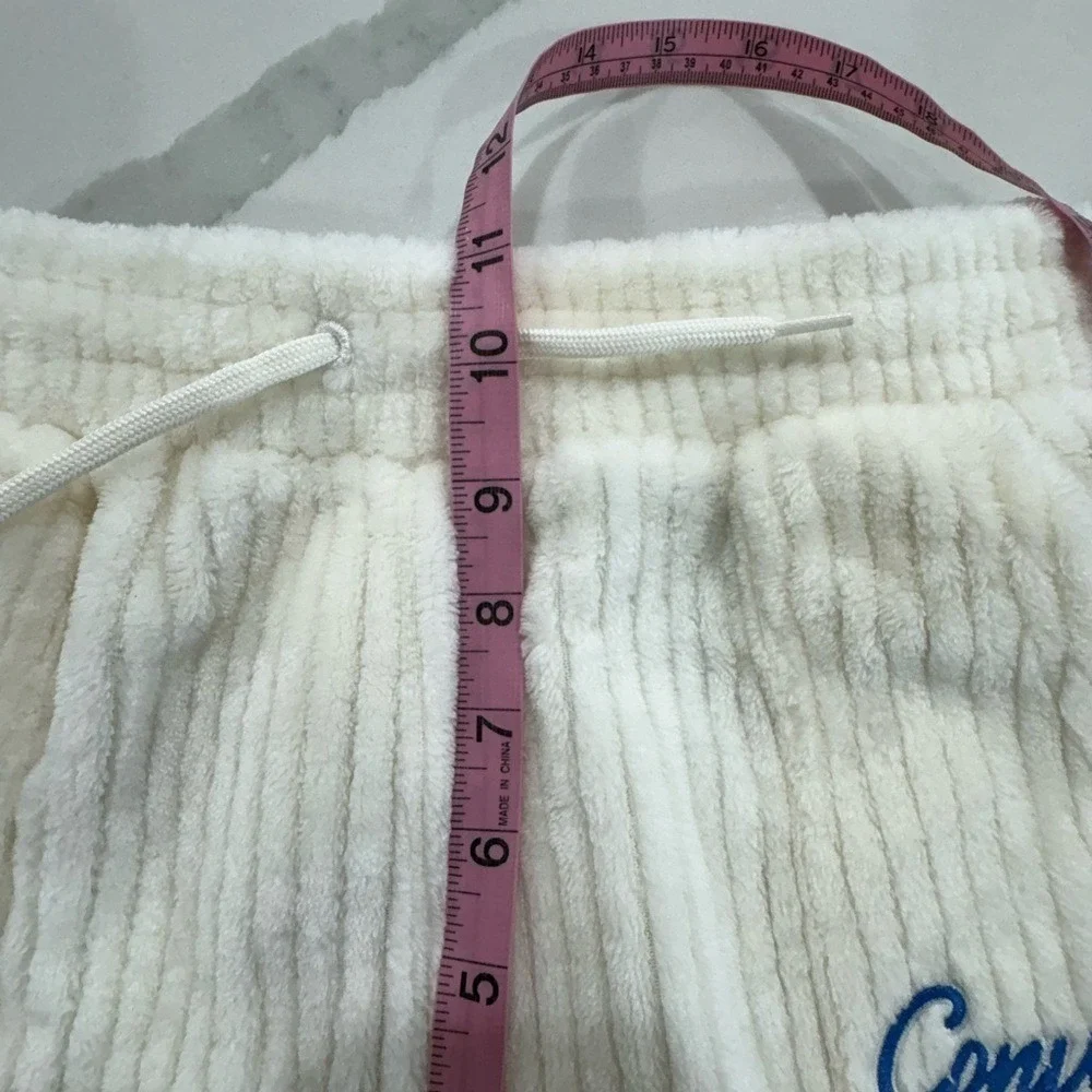 Converse Kids Sherpa Fleece Corduroy Wide Leg Jogger Pants Cream Girls Small